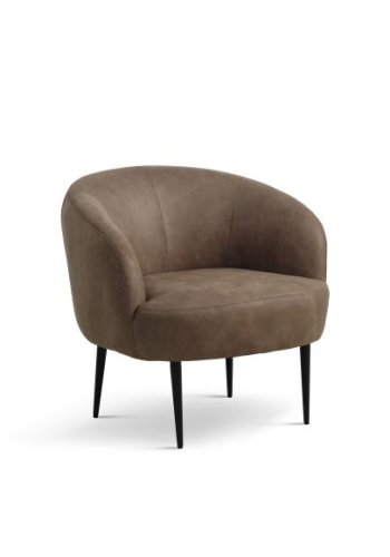 Conrad Loungesessel mit Armlehnen – Mandel-Mikroleder Bull und schwarzes Metall