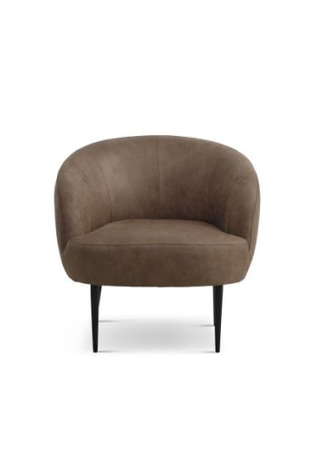 Conrad Loungesessel mit Armlehnen – Mandel-Mikroleder Bull und schwarzes Metall