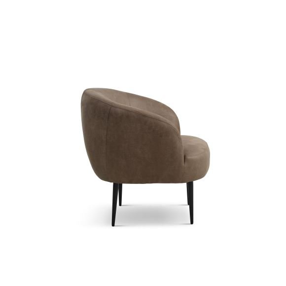 Conrad Loungesessel mit Armlehnen – Mandel-Mikroleder Bull und schwarzes Metall