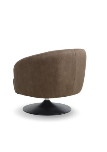 Conrad Loungesessel mit Armlehnen und Trompetenfuß – Mandel-Mikroleder Bull und schwarzes Metall