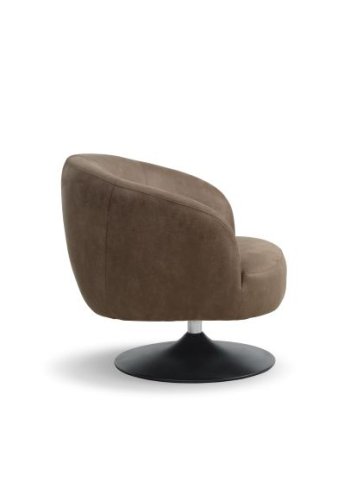 Conrad Loungesessel mit Armlehnen und Trompetenfuß – Mandel-Mikroleder Bull und schwarzes Metall