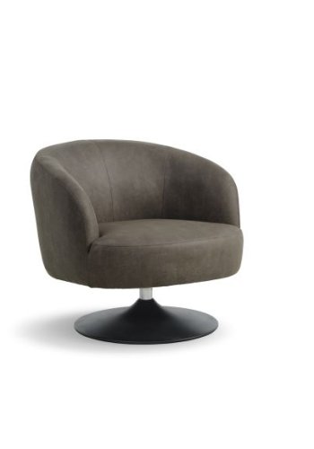 Conrad lenestol, med armlener og trompetbase - skoggrnt mikroskinn i okseskinn og svart metall