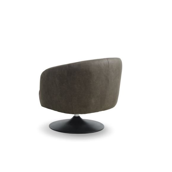 Conrad lenestol, med armlener og trompetbase - skoggrnt mikroskinn i okseskinn og svart metall