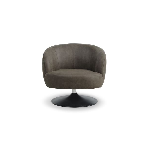 Conrad lenestol, med armlener og trompetbase - skoggrnt mikroskinn i okseskinn og svart metall