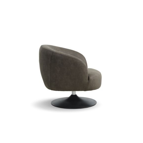 Conrad lenestol, med armlener og trompetbase - skoggrnt mikroskinn i okseskinn og svart metall