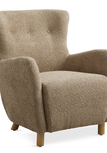 Milas lenestol, med armlener - antilope polyesterstoff og naturlig ask