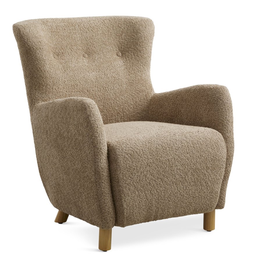 Milas lenestol, med armlener - antilope polyesterstoff og naturlig ask