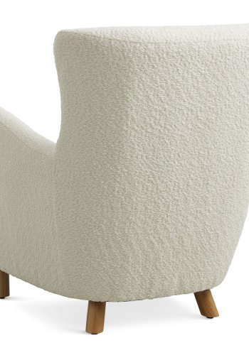 Milas lenestol, med armlener - elfenbens polyesterstoff og naturlig ask