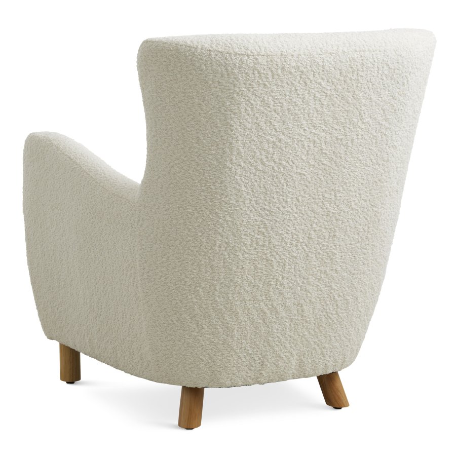 Milas lenestol, med armlener - elfenbens polyesterstoff og naturlig ask