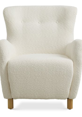 Milas lenestol, med armlener - elfenbens polyesterstoff og naturlig ask