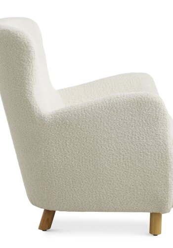 Milas lenestol, med armlener - elfenbens polyesterstoff og naturlig ask