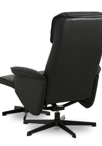 Christian Sessel, mit Armlehnen, inklusive Fußhocker - schwarzes Leder/PVC und schwarzes Metall