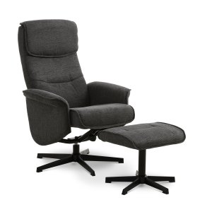 Christian ftölj, med armstöd, inkl. fotpall - antracitgr polyester och svart metall