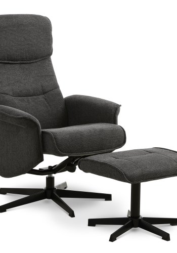 Christian Sessel, mit Armlehnen, inklusive Fußhocker – anthrazitgraues Polyester und schwarzes Metall