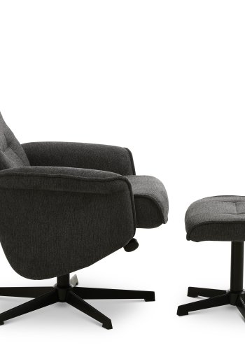 Christian Sessel, mit Armlehnen, inklusive Fußhocker – anthrazitgraues Polyester und schwarzes Metall
