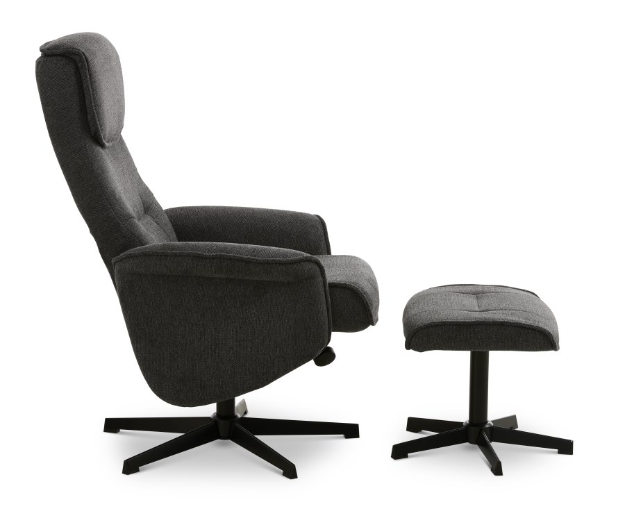 Christian Sessel, mit Armlehnen, inklusive Fußhocker – anthrazitgraues Polyester und schwarzes Metall