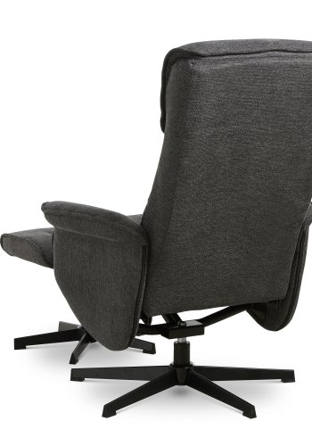 Christian Sessel, mit Armlehnen, inklusive Fußhocker – anthrazitgraues Polyester und schwarzes Metall