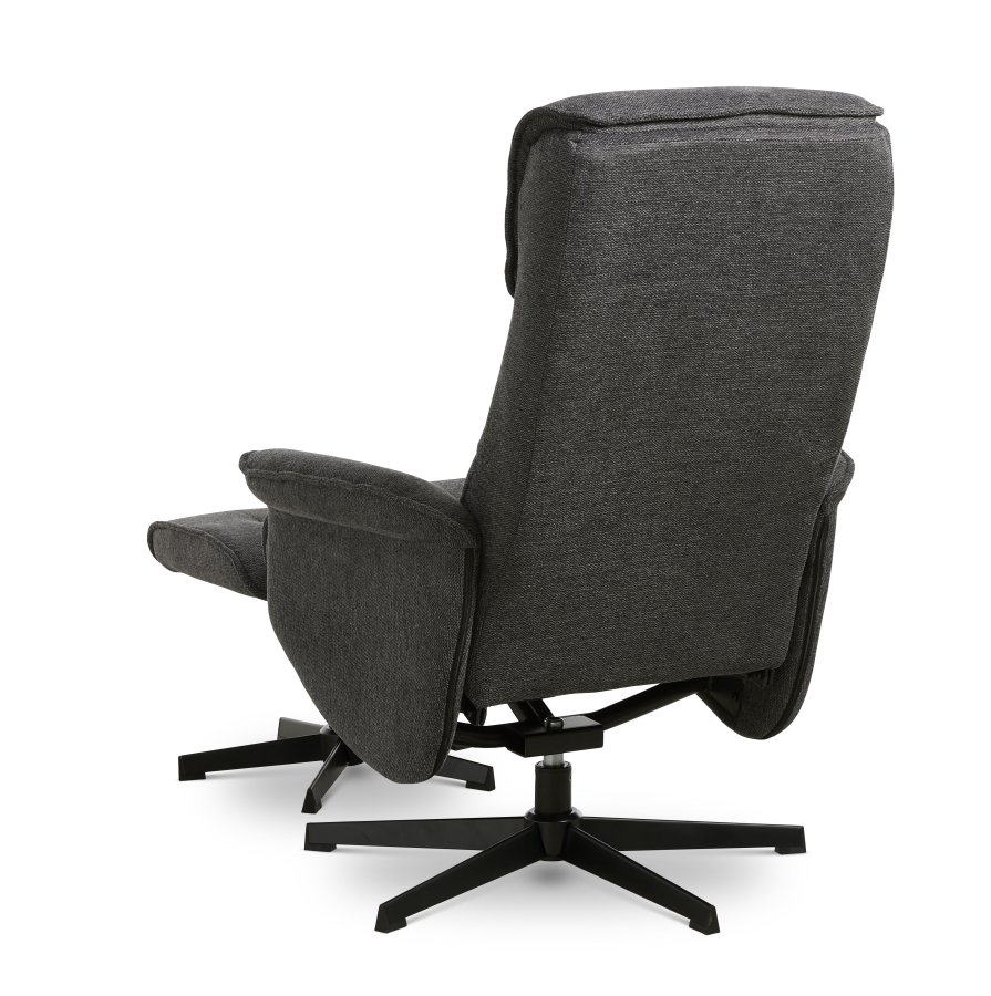 Christian Sessel, mit Armlehnen, inklusive Fußhocker – anthrazitgraues Polyester und schwarzes Metall