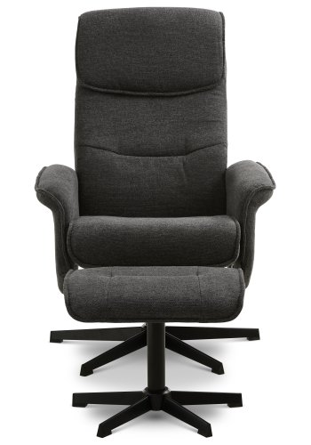 Christian Sessel, mit Armlehnen, inklusive Fußhocker – anthrazitgraues Polyester und schwarzes Metall