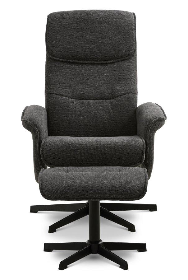 Christian Sessel, mit Armlehnen, inklusive Fußhocker – anthrazitgraues Polyester und schwarzes Metall