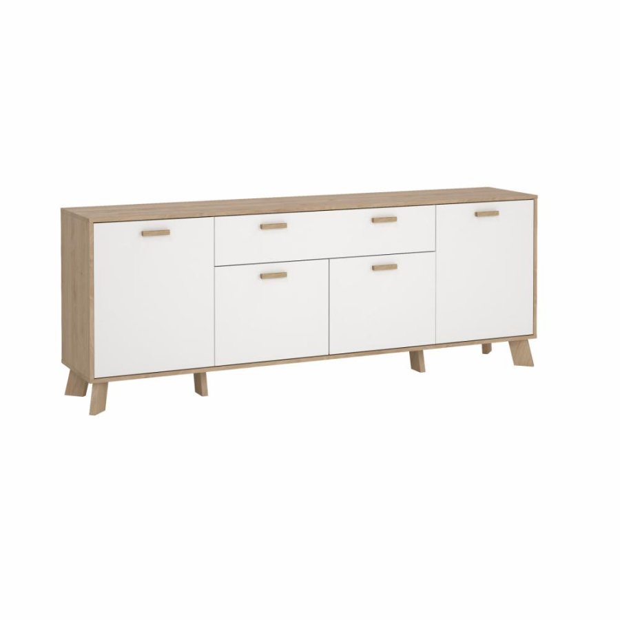 TVILUM Ikast Sideboard 4 Türen + 1 Schublade, Jackson Hickory/Weiß, 195,7 x 39,1 x 73 cm