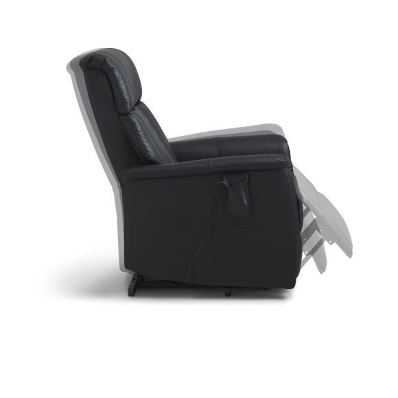 Linus lenestol, med hengslenestol. 2 motorer, vippefunksjon, fotskammel og armlener - svart skinn/PVC