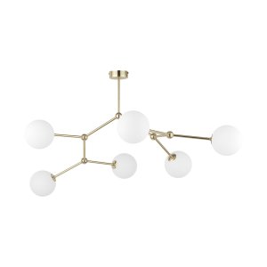 TK Fairy loftlampe, m. 6 skrme - hvid glas og guld metal