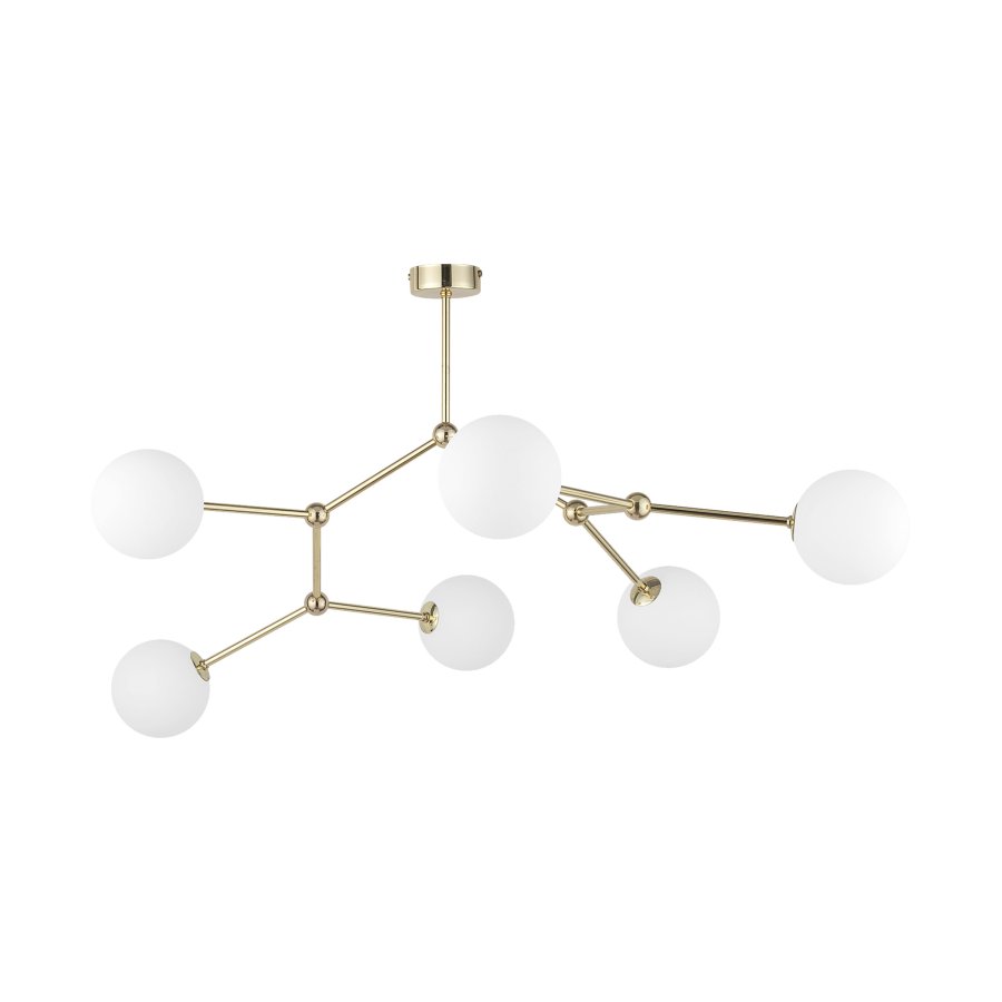 TK Fairy loftlampe, m. 6 skjermer - hvitt glass og gullmetall