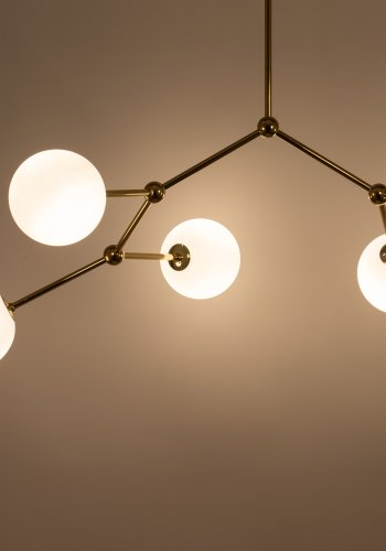 TK Fairy loftlampe, m. 6 skjermer - hvitt glass og gullmetall