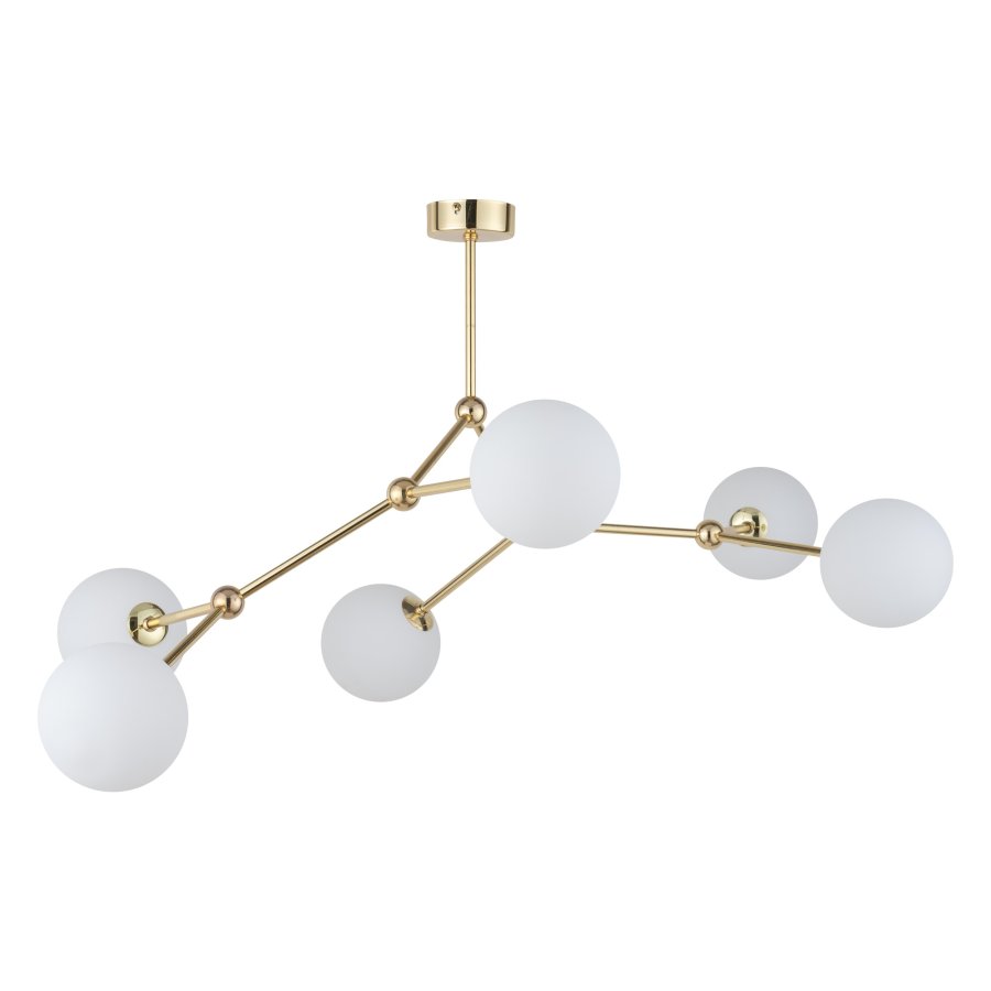 TK Fairy loftlampe, m. 6 skjermer - hvitt glass og gullmetall