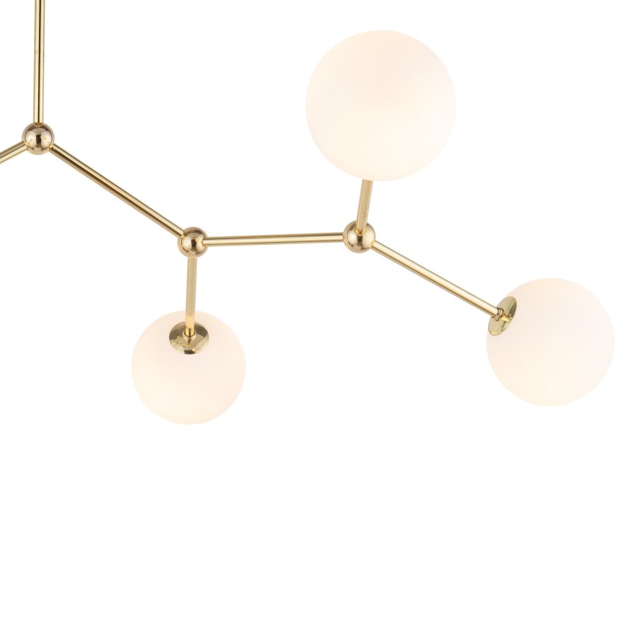 TK Fairy loftlampe, m. 6 skjermer - hvitt glass og gullmetall