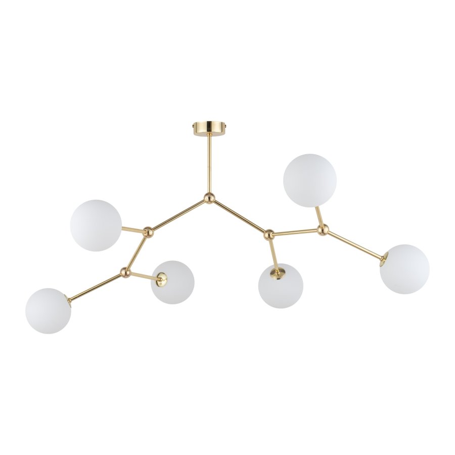 TK Fairy loftlampe, m. 6 skjermer - hvitt glass og gullmetall