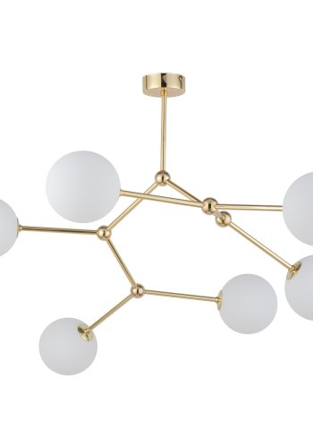 TK Fairy loftlampe, m. 6 skjermer - hvitt glass og gullmetall