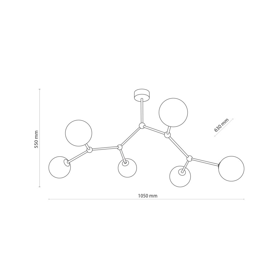 TK Fairy loftlampe, m. 6 skjermer - hvitt glass og gullmetall