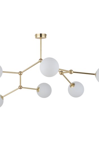 TK Fairy loftlampe, m. 6 skjermer - hvitt glass og gullmetall