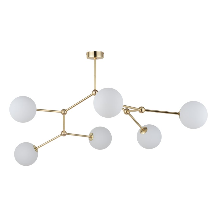 TK Fairy loftlampe, m. 6 skjermer - hvitt glass og gullmetall