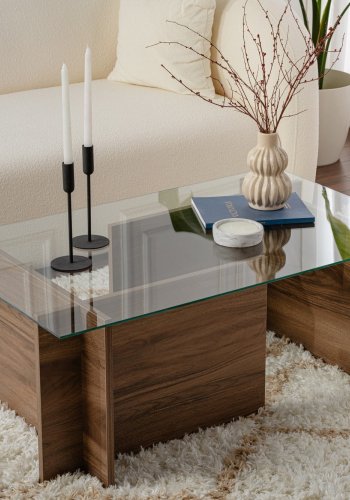 NORDVRK Vetrino salongbord, rektangulrt - glass og valnttfarget melamin (105x65)