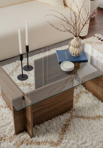 NORDVRK Vetrino salongbord, rektangulrt - glass og valnttfarget melamin (105x65)