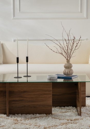 NORDVRK Vetrino salongbord, rektangulrt - glass og valnttfarget melamin (105x65)