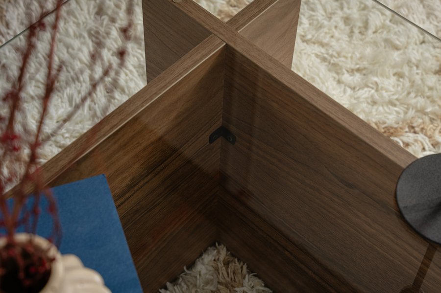 NORDVRK Vetrino salongbord, rektangulrt - glass og valnttfarget melamin (105x65)