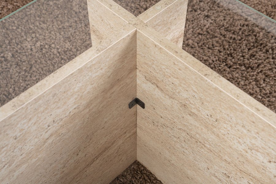 NORDVRK Vetrino salongbord, rektangulrt - glass og travertin melamin (105x65)