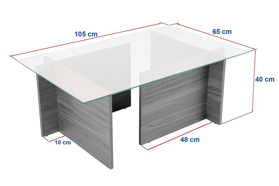 NORDVRK Vetrino salongbord, rektangulrt - glass og travertin melamin (105x65)