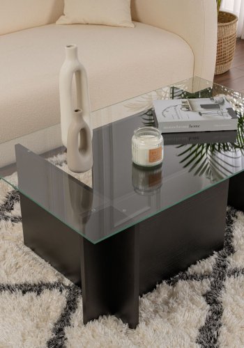 NORDVRK Vetrino salongbord, rektangulrt - glass og svart tre melamin (105x65)