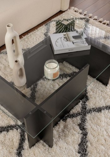 NORDVRK Vetrino salongbord, rektangulrt - glass og svart tre melamin (105x65)