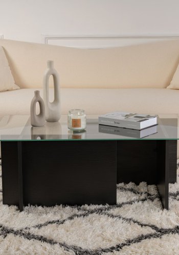 NORDVRK Vetrino salongbord, rektangulrt - glass og svart tre melamin (105x65)