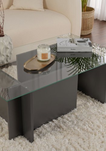 NORDVRK Vetrino salongbord, rektangulrt - glass og antrasittgr melamin (105x65)