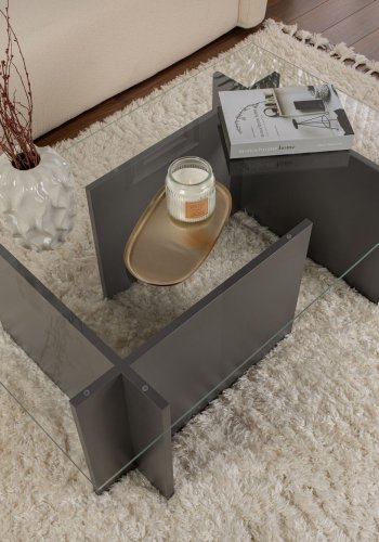 NORDVRK Vetrino salongbord, rektangulrt - glass og antrasittgr melamin (105x65)