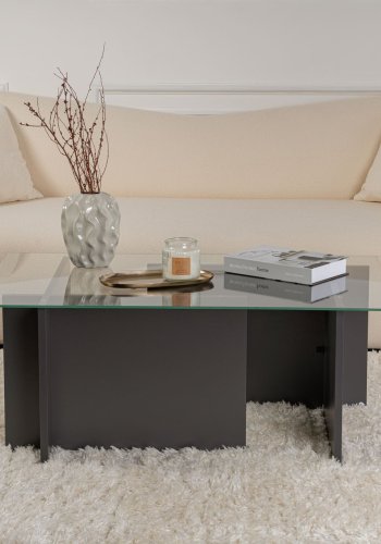 NORDVRK Vetrino salongbord, rektangulrt - glass og antrasittgr melamin (105x65)