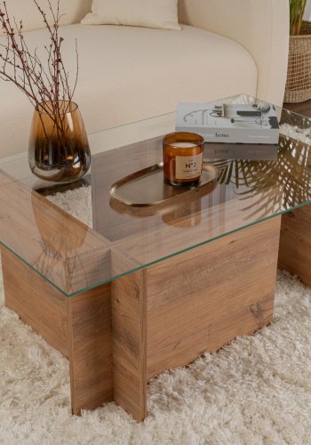 NORDVRK Vetrino salongbord, rektangulrt - glass og melamin i atlantisk furu (105x65)