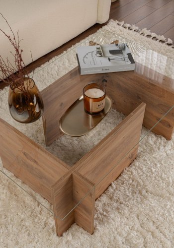 NORDVRK Vetrino salongbord, rektangulrt - glass og melamin i atlantisk furu (105x65)